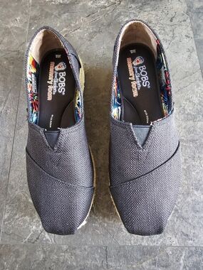 Women's Black BOBS Slip-On Wedge Casual Shoes